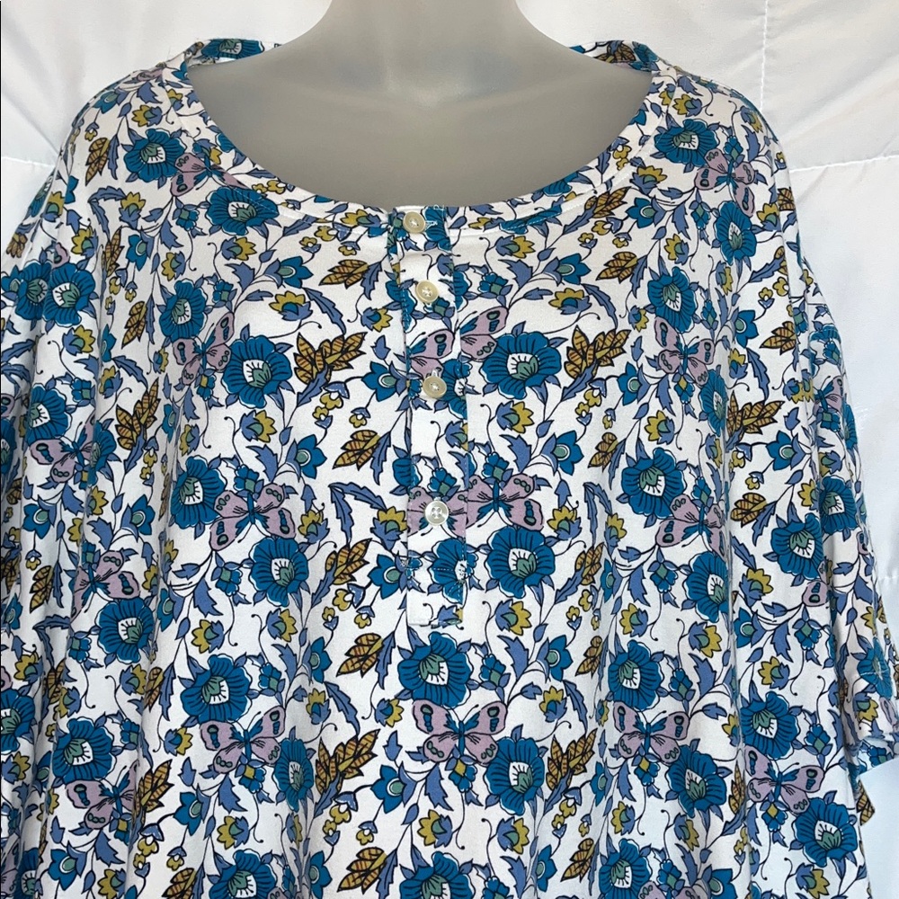 Vera Bradley 2X Jersey Knit Cotton Blue Floral Sleep Shirt - Picture 4 of 9